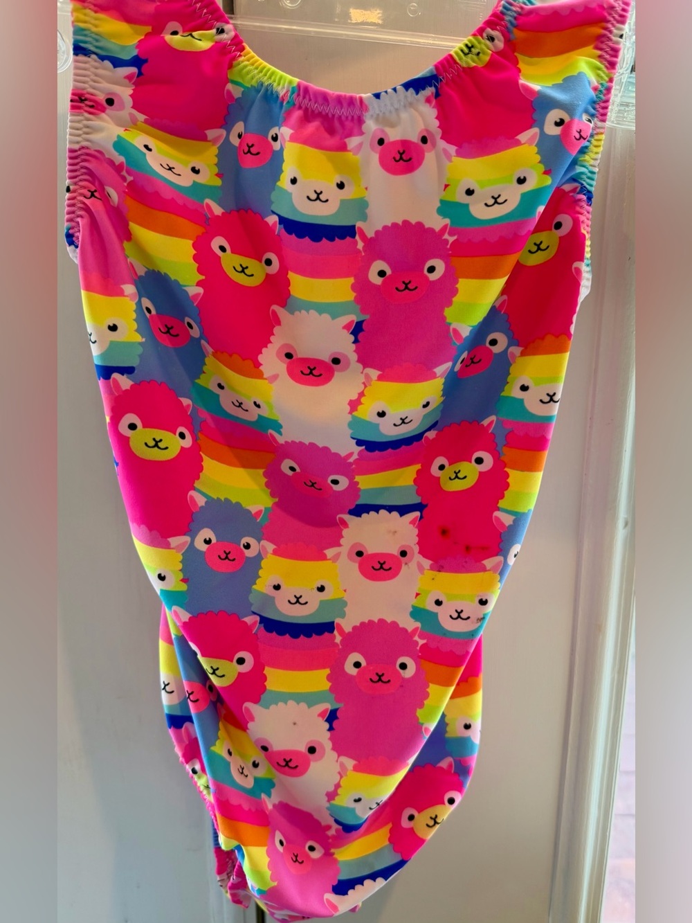 Destira Girls Gymnastics Leotard Size 12 Rainbow Llama Alpaca Open Back